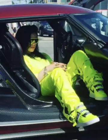 Ev Bravado Neon Yellow trousers worn by Billie Eilish on Instagram picture