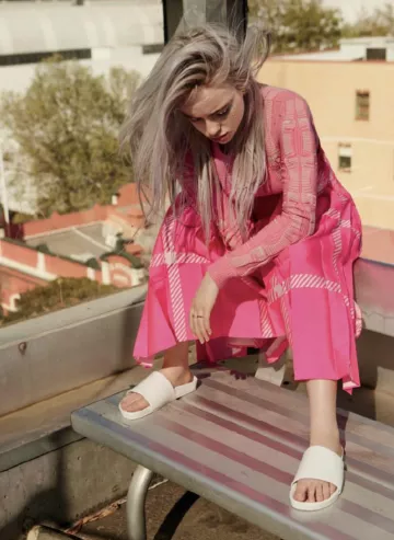 The sweater pink Fendi worn by Billie Eilish photographed by Max Doyle for InStyle Australia, January 2018