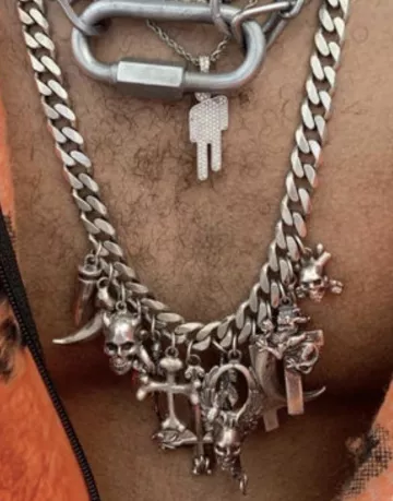 Angel Skull Charm Necklace worn by Finneas O'Connell on Instagram picture