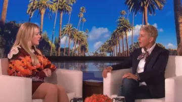 Fendi Multicolor Parrot Printed Midi Dress worn by Kelly Clarkson on The Ellen DeGeneres Show September 16, 2019