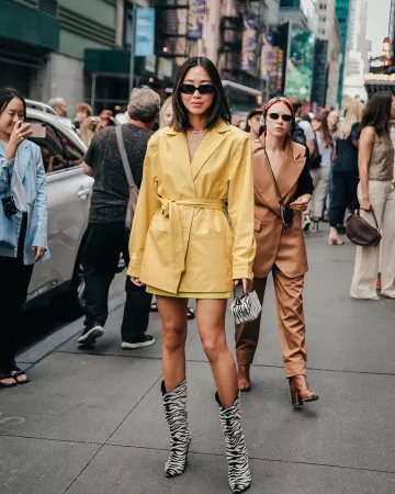 Zebra print boots worn by Aimee Song on the Instagram account @aimeesong