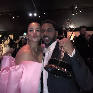 The white Dress with puffed sleeves candy pink worn by Dascha Polanco for the 71st edition of Emmys Awards