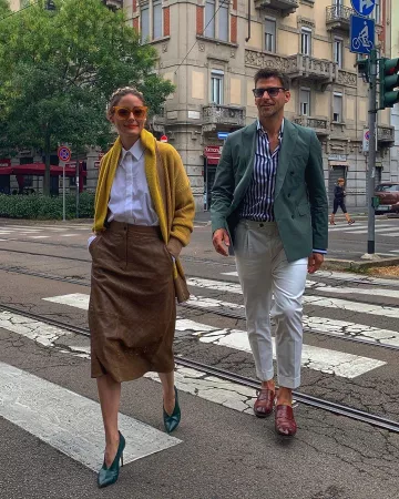 Jimmy Choo Botines de alondra en verde botella usados por Olivia Palermo Boss Spring Fashion Show 22 de septiembre de 2019