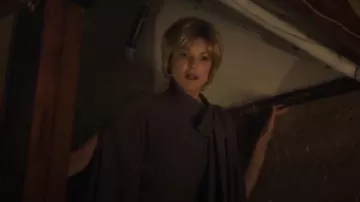 Valentino Purple Tie-Neck Cape Dress worn by Blythe (Marcia Cross) in This Close Season 2 Episode 2