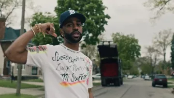 NO // OTRA Print White T-shirt worn by Big Sean in his Single Again music video