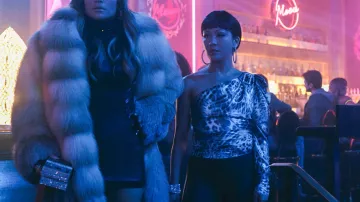 Leopard print one sleeve blouse of Destiny (Constance Wu) in Hustlers