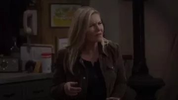 BLANKNYC Brown Crop Suede Trucker Jacket worn by Abby (Elisha Cuthbert) in The Ranch Season 4 Episode 5