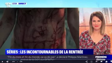 The wrap Dress printed flowers worn by Lorène De Susbielle in the First Edition of BFMTV