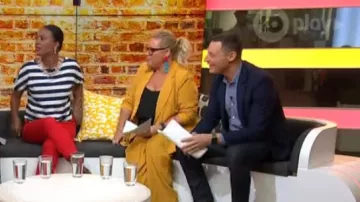 Estelle emperor pants worn by Yvie Jones on Studio 10 September 25, 2019