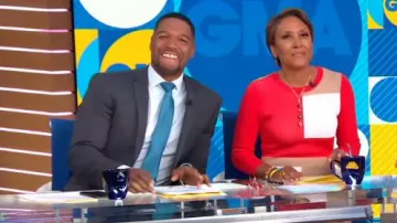 New York & company colorblock sweater sheath dress - 7th avenue worn by Robin Roberts on Good Morning America Weekend September 26, 2019