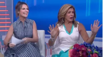 Karen Millen grey & blue midi dress worn by Hoda Kotb on Today September 27, 2019