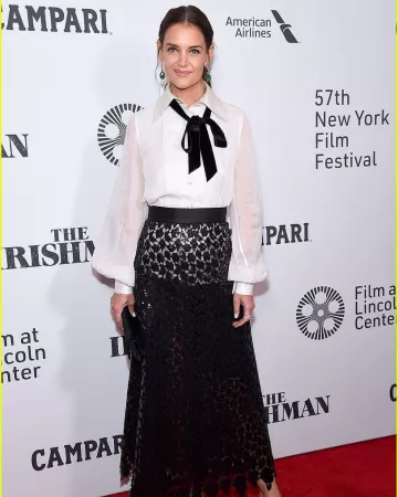 Marc Jacobs Semi-Sheer embroidered tulle skirt worn by Katie Holmes New York Film Festival September 27, 2019