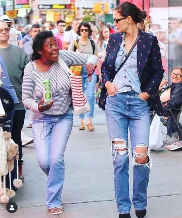 Gucci GG cherry cotton & wool blazer worn by Katie Holmes Manhattan September 27, 2019