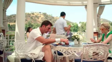 Lacoste White 9.25” jersey lined framis tape shorts worn by Astride's dad (Dylan McDermott) in The Politician Season 1 Episode 3