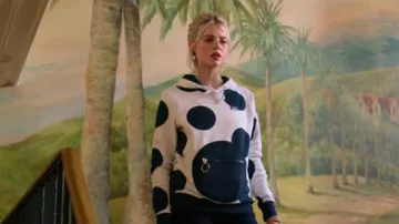 FILA + Pierre cardin white polka dot hoodie sweatshirt worn by Astrid (Lucy Boynton) in The Politician Season 1 Episode 3