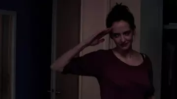 Purple long sleeve shirt worn by Sarah (Eva Green) in Proxima