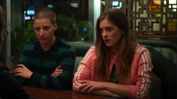 Adidas Originals pink track jacket worn by McAfee (Laura Dreyfuss) in The Politician S1E3