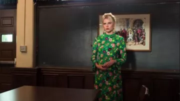 Topshop green side split floral print midi dress of Astrid (Lucy Boynton) in The Politician Season 1 Episode 3