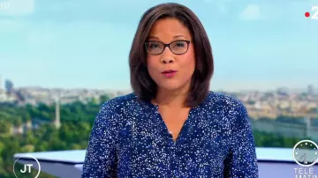 The blouse navy blue print 123 Karine Baste-Regis in Télématin the 02.10.2019