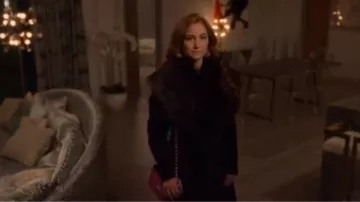 Karen Millen Red Wrap faux-fur coat worn by Zara (Sophia La Porta) in Four Weddings and a Funeral Season 1 Episode 5