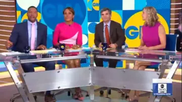 Gucci gg Mar­mont San­dal worn by Lara Spencer on Good Morning America Weekend October 2, 2019