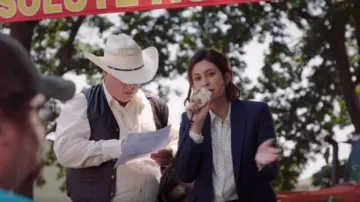 Theory Blue Blazer worn by Sydney Strait in Bluff City Law Season 01 Episode 02