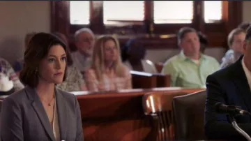 Theory Grey Blazer worn by Sydney Strait in Bluff City Law Season 01 Episode 02