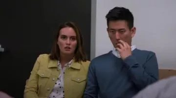 Anthropologie Cropped Suede Trucker Jacket worn by Angie D'Amato (Leighton Meester) in Single Parents Season 2 Episode 2