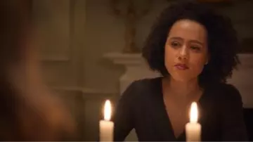AllSaints black sofia dress worn by Maya (Nathalie Emmanuel) in Four Weddings and a Funeral Season 1 Episode 3