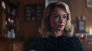 White shirt with bow tie worn by Doris Dearie (Abigail Spencer) in Reprisal Season 1