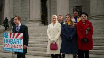 Zara Red Shearling Coat worn by Astrid Sloan (Lucy Boynton) in The Politician Season 1 Episode 8