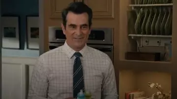 Brooks Brothers white regent fit oxford windowpane sport shirt worn by Phil Dunphy (Ty Burrell) in Modern Family Season 11 Episode 2
