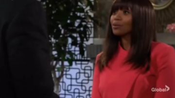 Tahari ASL Cropped-Jacket dress suit worn by Amanda Sinclair (Mishael Morgan) in The Young and the Restless October 4, 2019