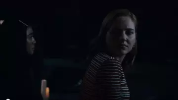 Topshop black white and red striped crop top worn by Violet Simmons (Haley Ramm) in Light as a Feather Season 02 Episode 09