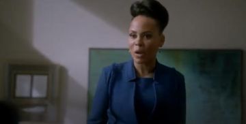 St. John Collection Blue gridded texture knit jacket with Notch Collar & Fringe Trim worn by Tegan Price (Amirah Vann) in How to Get Away with Murder Season 6 Episode 2