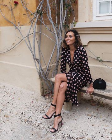 Vestido largo de lunares negros rixo que luce Inma Soria en la cuenta de Instagram @coohuco