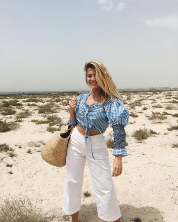 Ganni blue Crop top worn by Parysatis on the Instagram account @parysatis