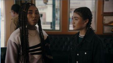 Adidas Purple Stripe Sleeve Sweatshirt worn by Peri Boudreaux (Adriyan Rae) in Light as a Feather Season 02 Episode 10