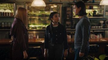 Topshop Grey Pinstriped Jeans worn by Alex Portnoy (Brianne Tju) in Light as a Feather Season 2 Episode 10