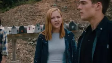 Madewell Navy Floral Embroidered Jacket worn by Violet Simmons (Haley Ramm) in Light as a Feather Season 2 Episode 12