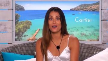 Pretty Little Thing white satin top bustier lace bodycon dress worn by Cartier Surjan in Love Island Australia Season 2 Episode 1