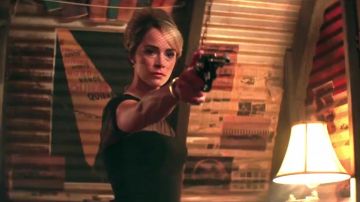 Vintage floral lace party dress worn by Doris Dearie (Abigail Spencer) in Reprisal (S01)