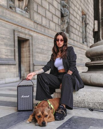 The entire costume black white striped worn by Holy Camille on the account Instagram of @holycamille