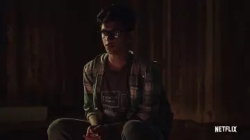 Long sleeve flannel jacket with hoodie worn by Vrund Rao in The Unlisted