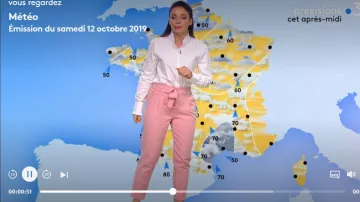 Los pantalones rosas de cintura alta de Virginie Hilssone en Météo de France 3 el 12.10.2019