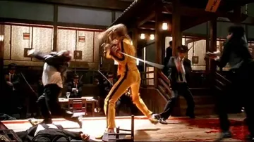 The replica of the yellow tunic of The Bride (Uma Thurman) in Kill Bill : Volume 1