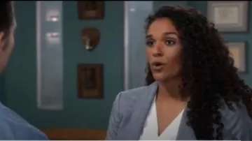 Calvin Klein One-Button Shawl-Collar Blazer worn by Jordan Ashford (Nicole Henry) as seen on General Hospital October 10, 2019