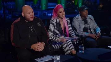 Black and white stripeed cropped jacket worn by Cardi B in Rhythm + Flow (S01E02)