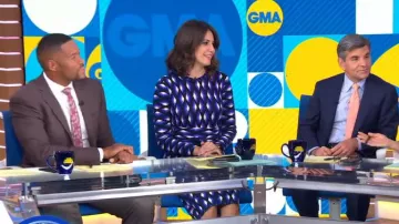 Diane von furstenberg gabel  printed purple wool belted dress worn by Cecilia Vega on Good Morning America October 11, 2019