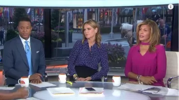 Clara sunwoo Egg­plant Chok­er Tu­nic Top worn by Hoda Kotb on Today October 14, 2019